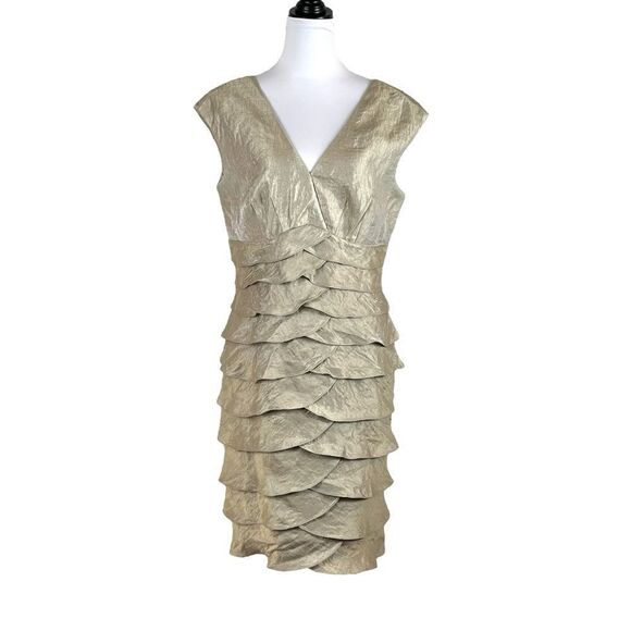 Jessica Howard Women’s Metallic Gold Tiered Sleeveless Dress, Size 14 - Picture 1 of 9